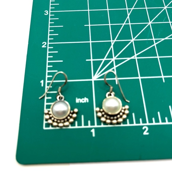 Dangle Pearl Earrings Sterling Silver 925  Fan Style with Center Faux Pearl VTG - Picture 8 of 8